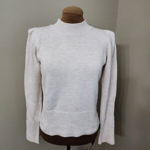 Fate knit sweater size S oatmeal puffed shoulder pullover longsleeve